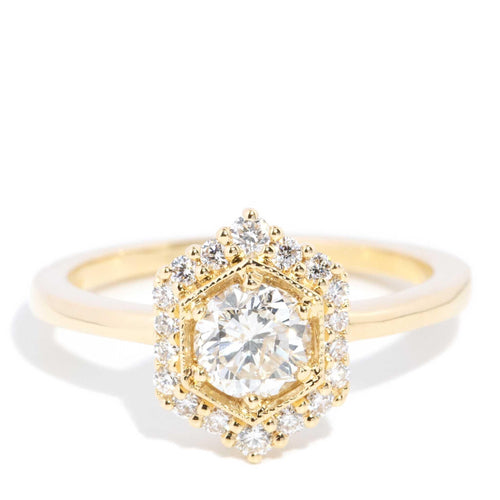 Quinn 0.92ct Diamond Hexagonal Halo Ring 18K Yellow Gold