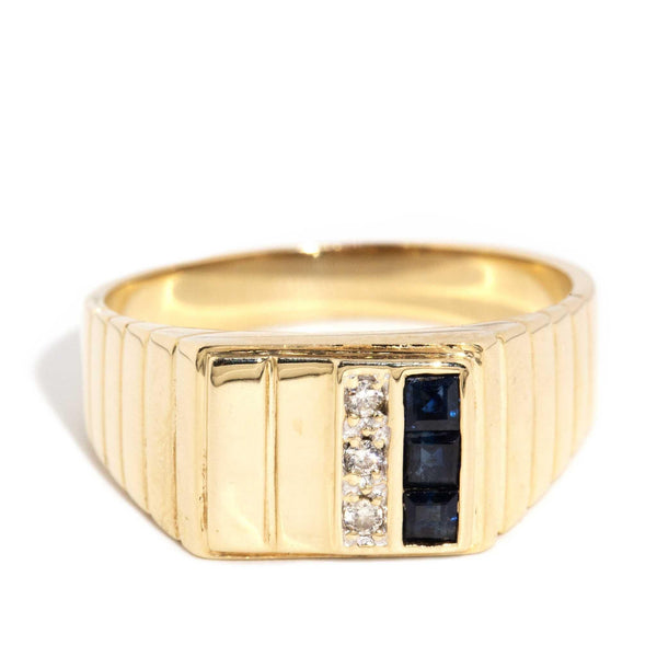 Quintus Sapphire & Diamond Signet Ring 9ct Gold