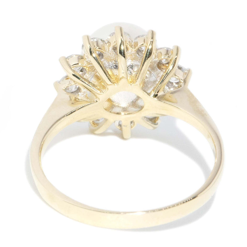 Vintage Circa 1990s Pearl & Diamond Cluster Ring 14 Carat Gold