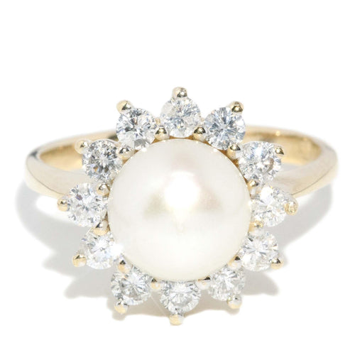 Rada Pearl & Diamond Starburst Ring 14K Two Tone Gold