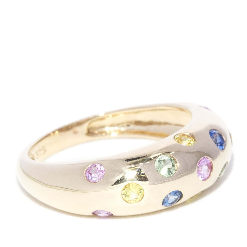 Contemporary Multicoloured Sapphire Dome Ring 9 Carat Yellow Gold