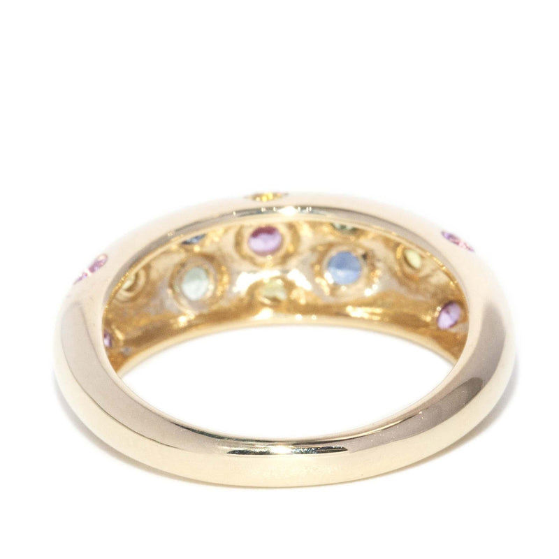 Contemporary Multicoloured Sapphire Dome Ring 9 Carat Yellow Gold