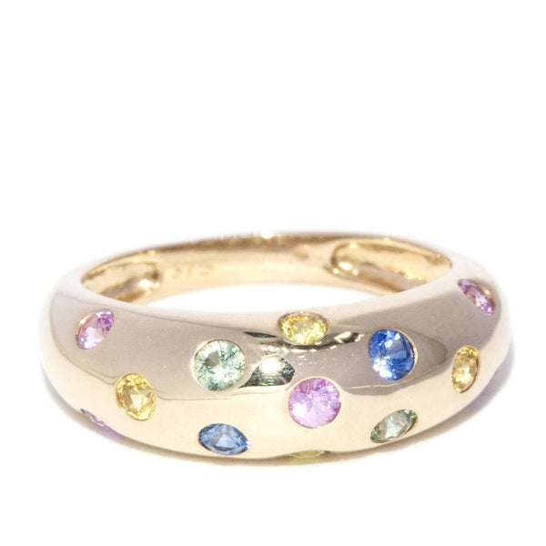 Contemporary Multicoloured Sapphire Dome Ring 9 Carat Yellow Gold