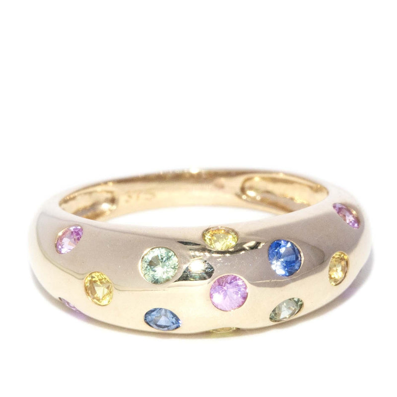 Contemporary Multicoloured Sapphire Dome Ring 9 Carat Yellow Gold