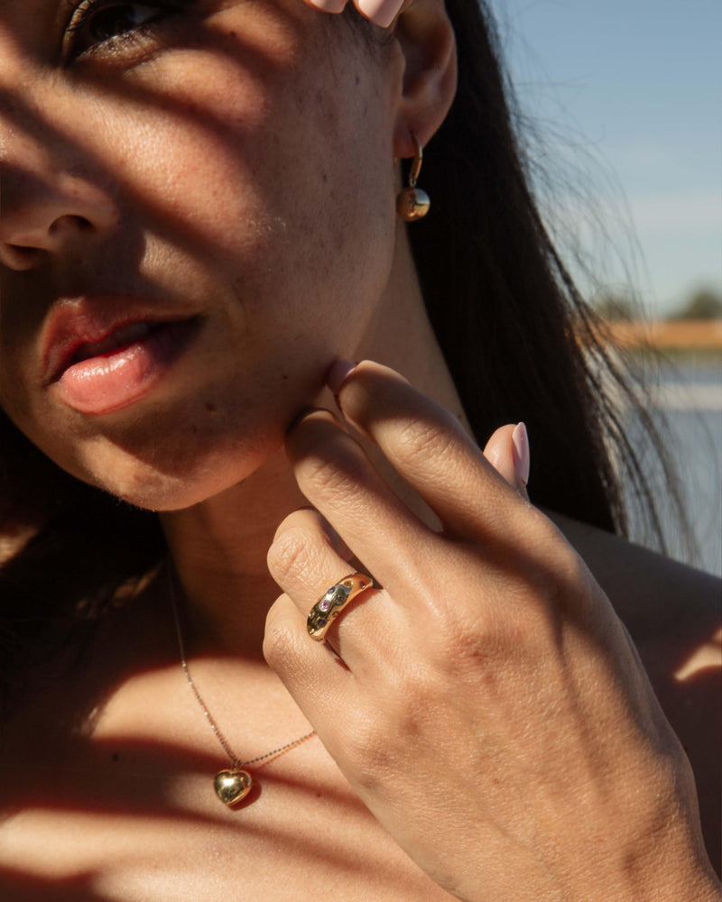 Contemporary Multicoloured Sapphire Dome Ring 9 Carat Yellow Gold