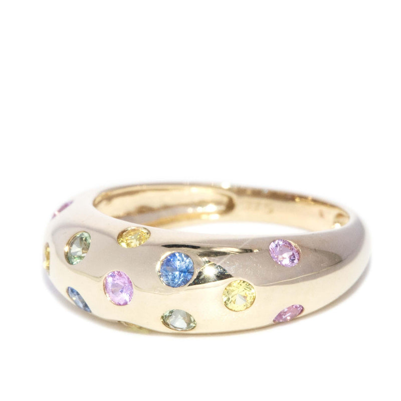 Contemporary Multicoloured Sapphire Dome Ring 9 Carat Yellow Gold