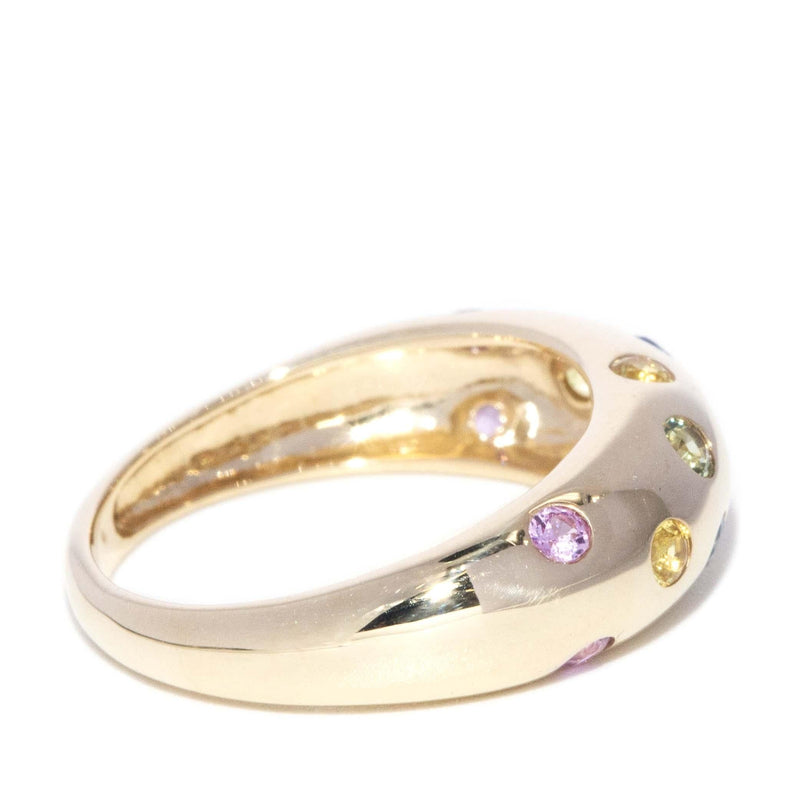 Contemporary Multicoloured Sapphire Dome Ring 9 Carat Yellow Gold