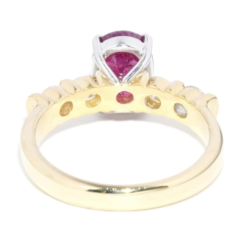 Vintage Circa 1990s Deep Red Ruby & Diamond Ring 18 Carat Gold