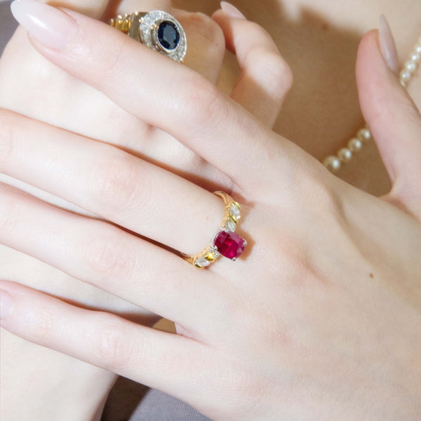 Ramona Oval Deep Red Ruby & Diamond Ring 18ct Gold Rings Imperial Jewellery 