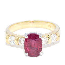 Vintage Circa 1990s Deep Red Ruby & Diamond Ring 18 Carat Gold