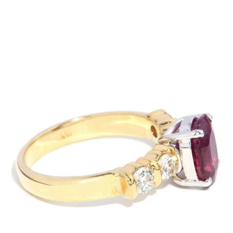 Vintage Circa 1990s Deep Red Ruby & Diamond Ring 18 Carat Gold