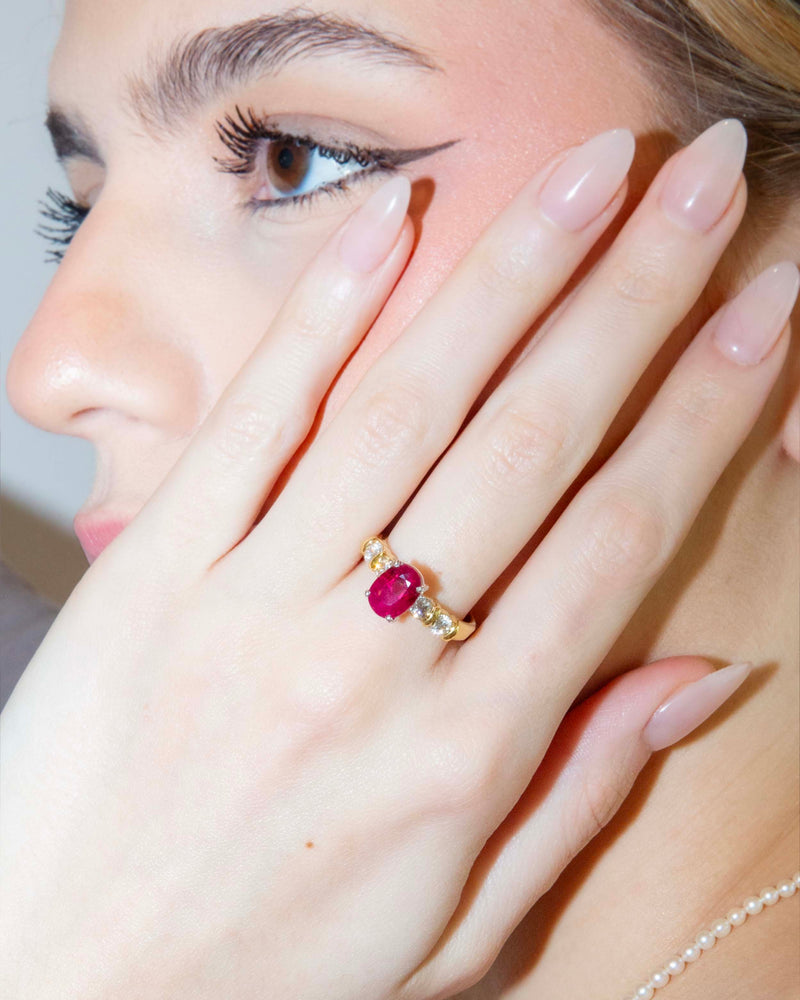 Ramona Oval Deep Red Ruby & Diamond Ring 18ct Gold Rings Imperial Jewellery 