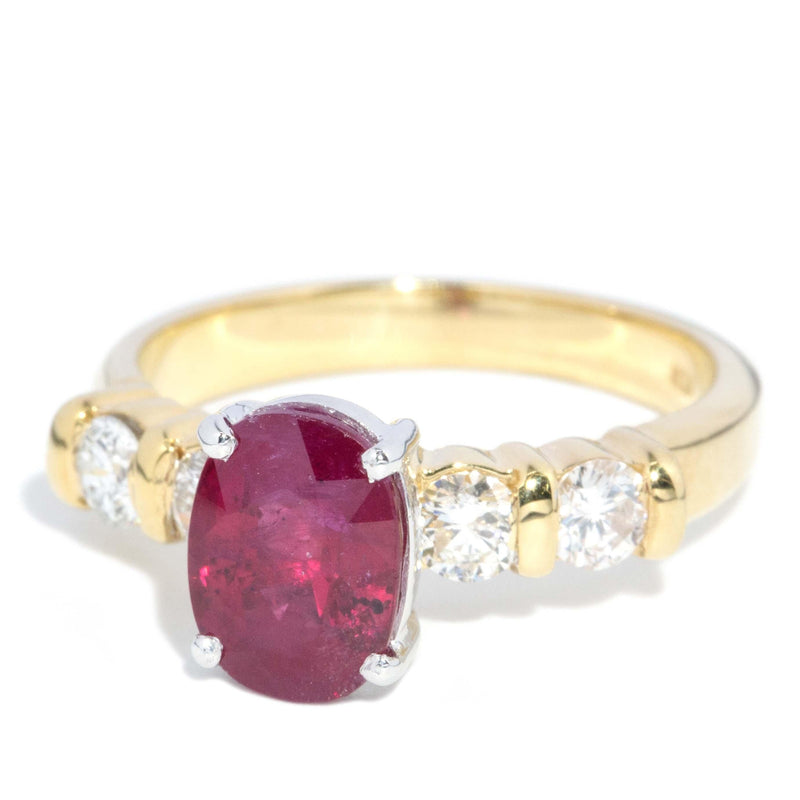 Vintage Circa 1990s Deep Red Ruby & Diamond Ring 18 Carat Gold