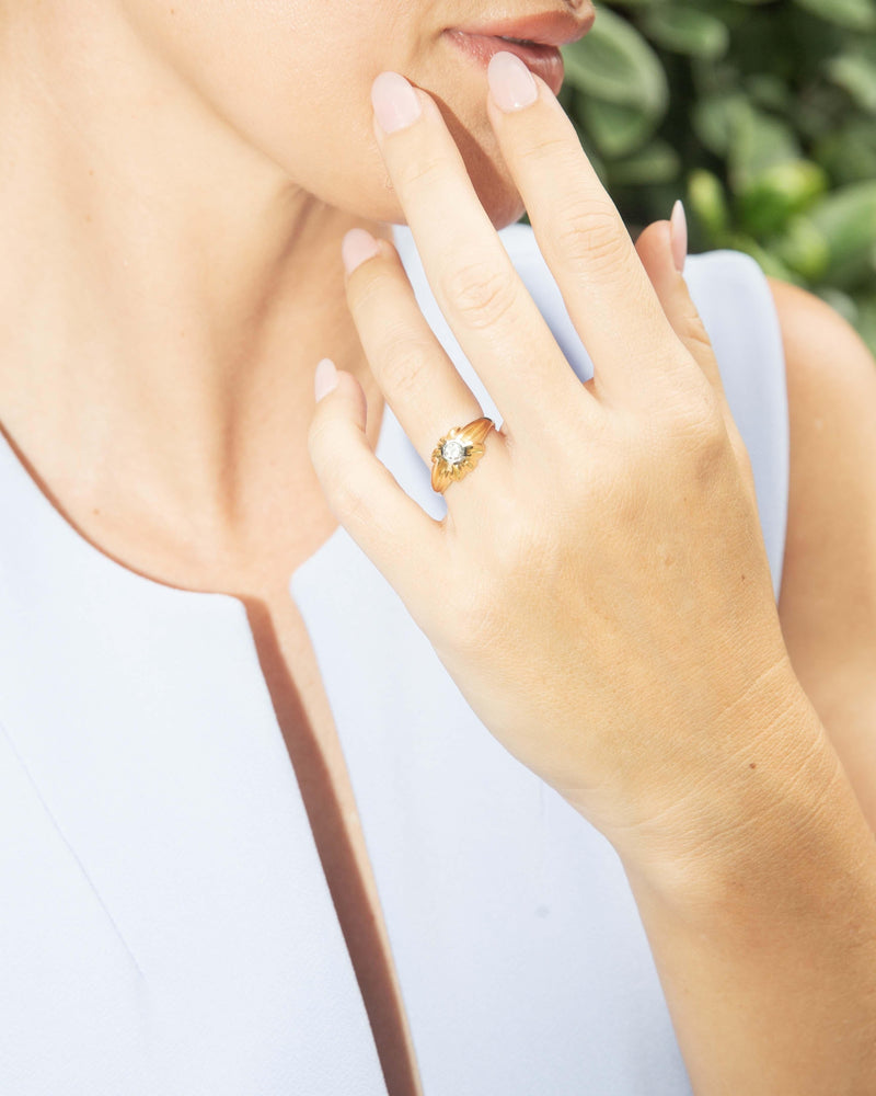 Vintage Circa 1970s Diamond Gypsy Ring 18 Carat Yellow Gold