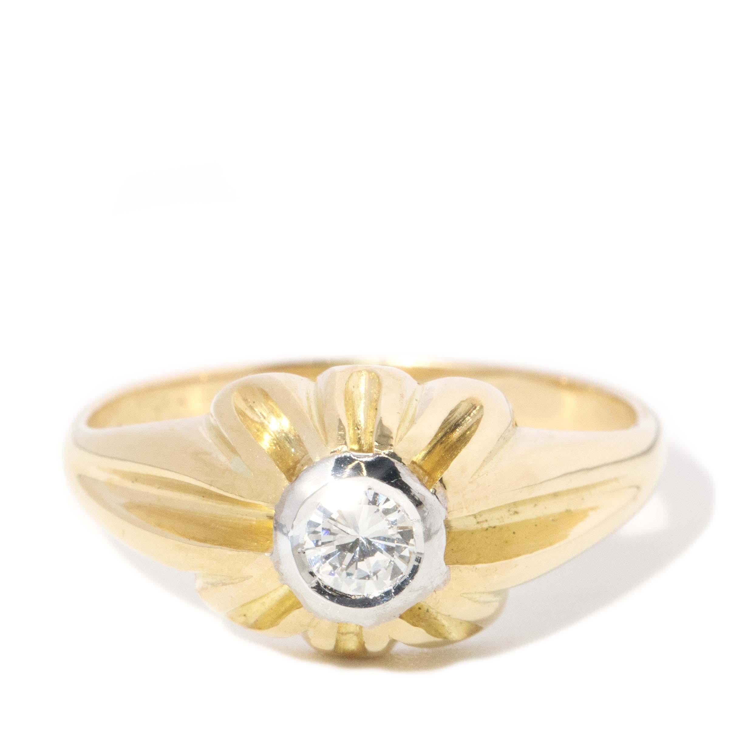 Vintage Circa 1970s Diamond Gypsy Ring 18 Carat Yellow Gold