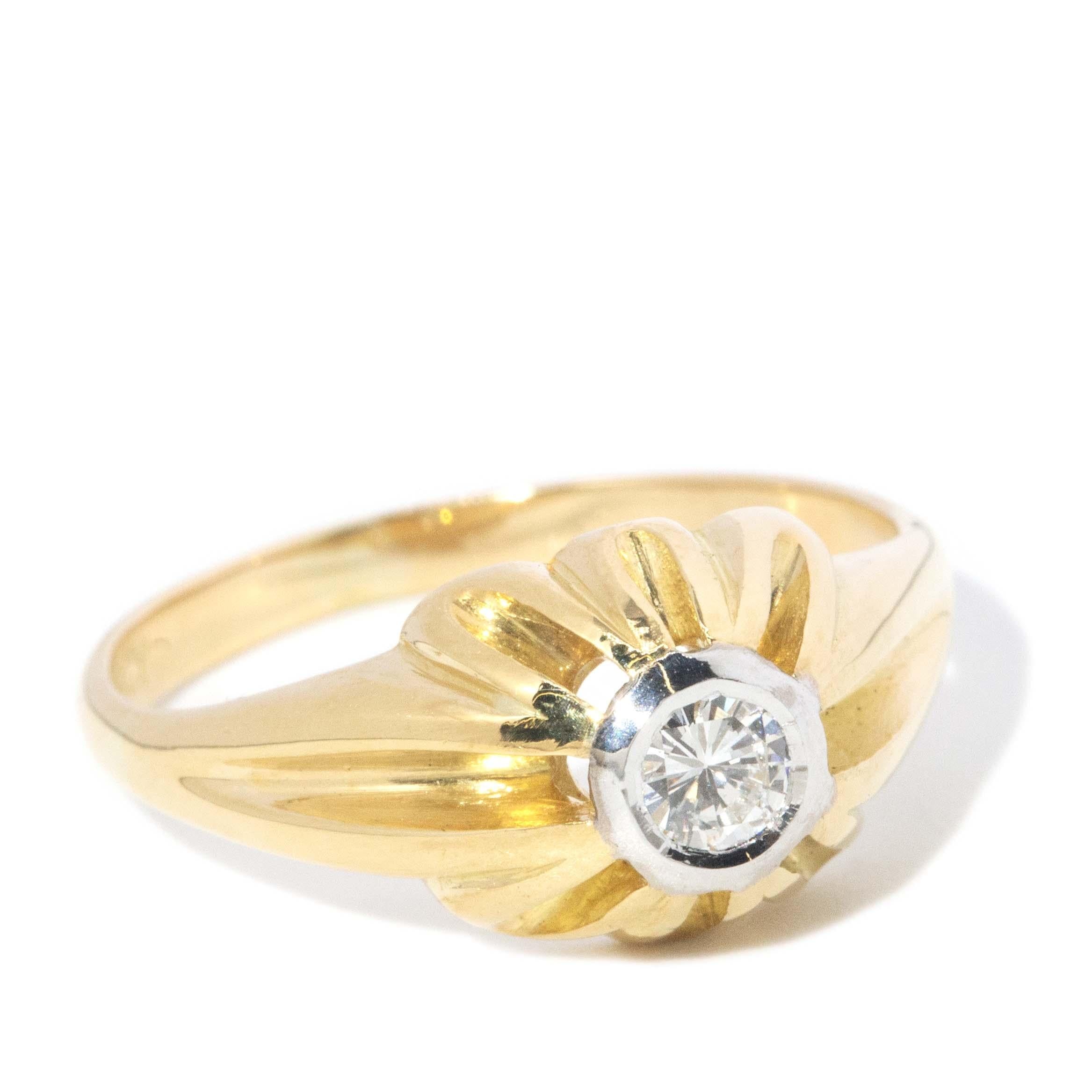 Vintage Circa 1970s Diamond Gypsy Ring 18 Carat Yellow Gold