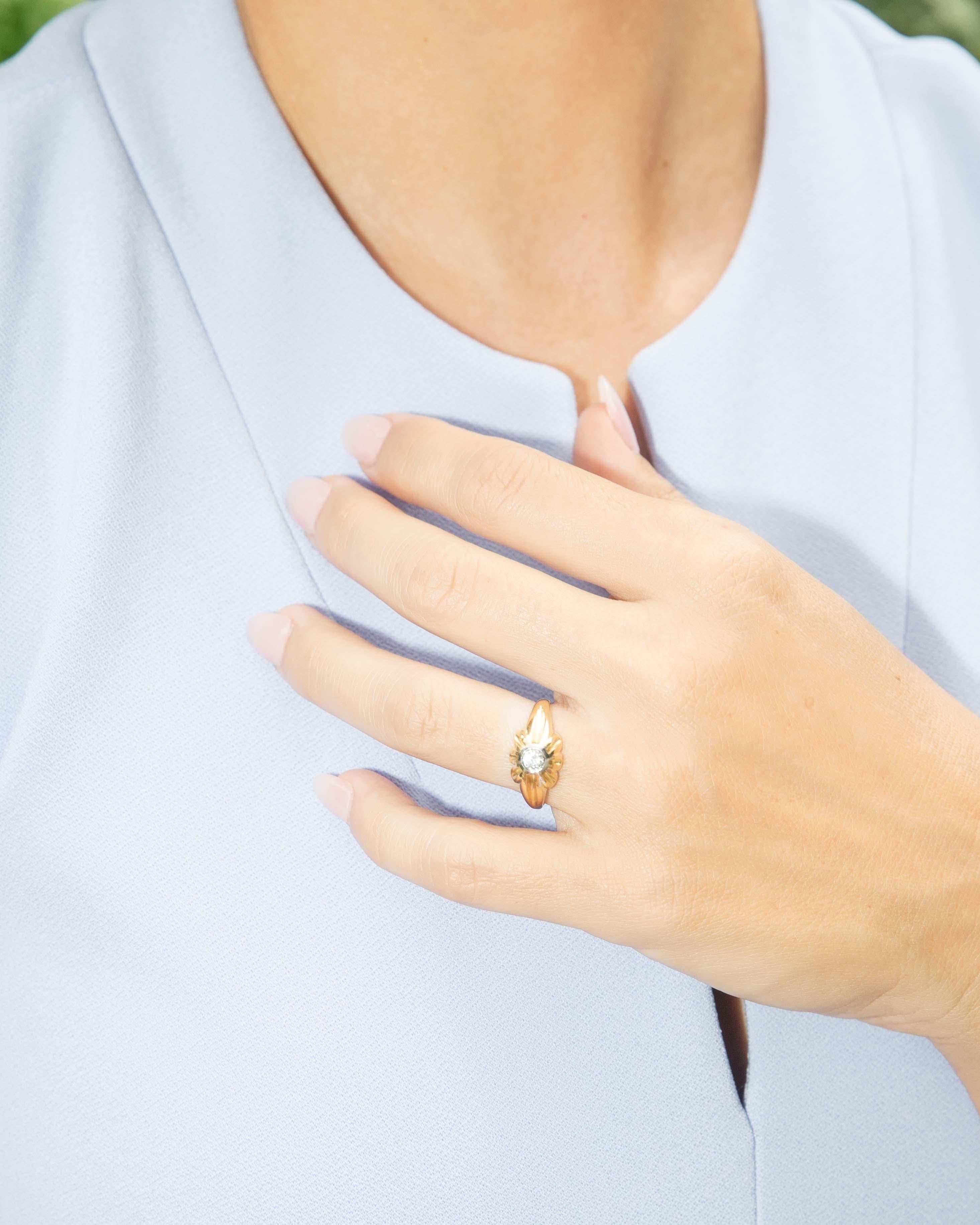 Vintage Circa 1970s Diamond Gypsy Ring 18 Carat Yellow Gold