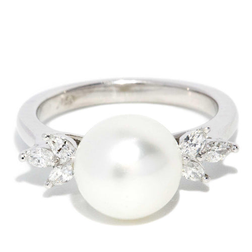 Raziah South Sea Pearl & Marquise Diamond Ring 18K White Gold