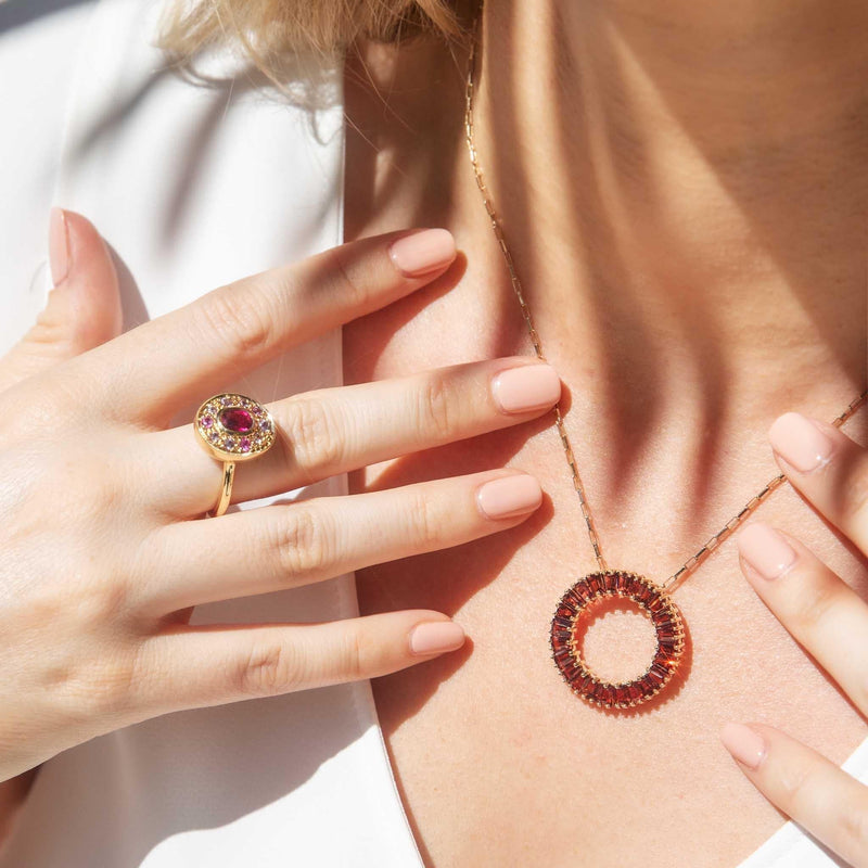 Cassandra Re-invented Vintage Garnet Pendant & Chain 9ct Gold