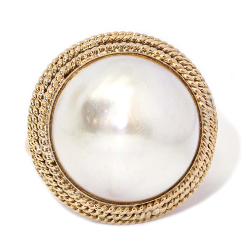 Rebecca Mabe Pearl Fluted Triple Bezel Ring 14K Rose Gold