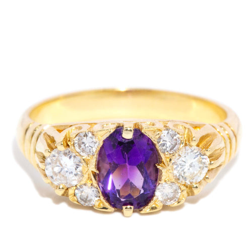 Rebekah Amethyst & Diamond Cluster Ring 18K Yellow Gold