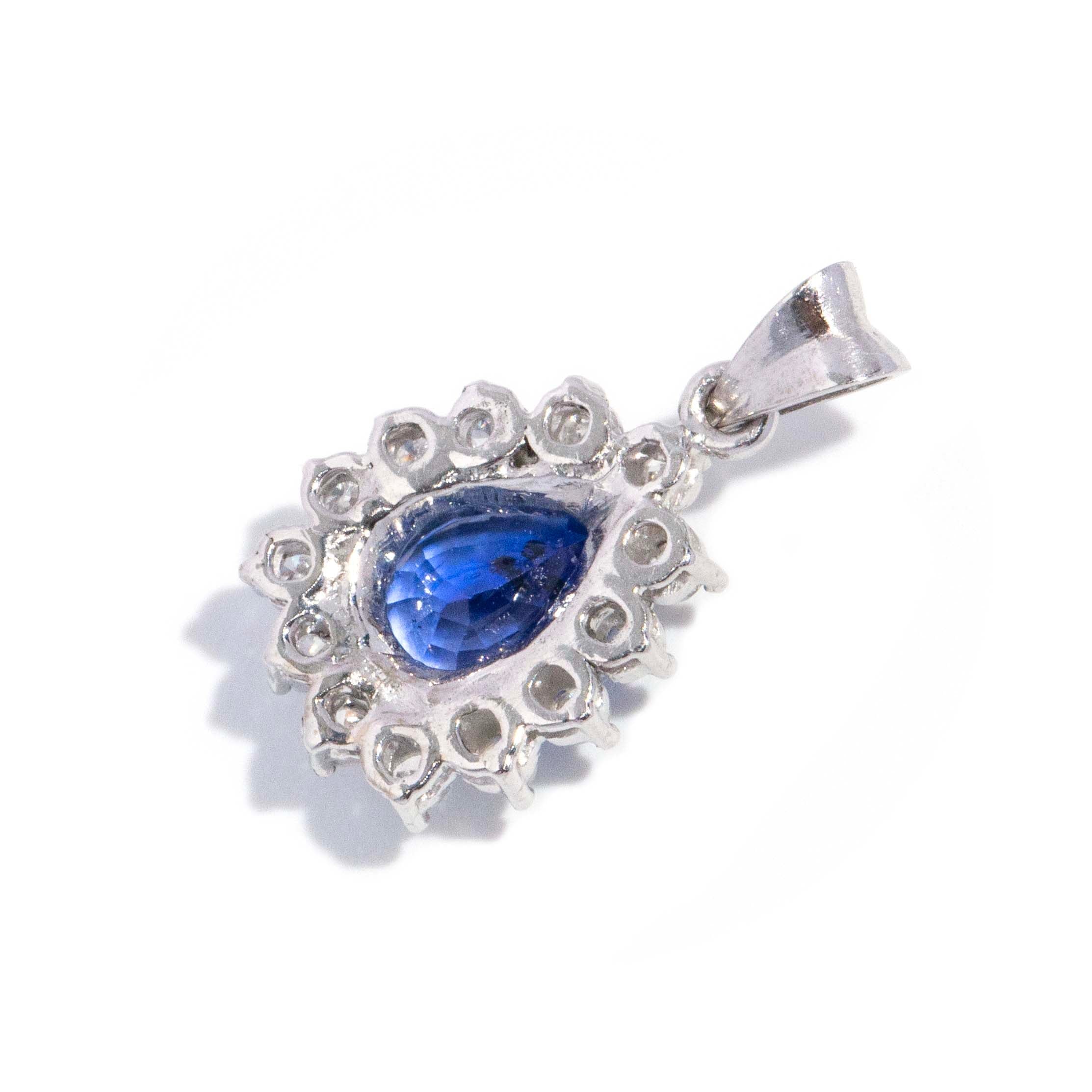 Rennie 1980s Pear Cut Sapphire Pendant 14ct White Gold Pendants/Necklaces Imperial Jewellery 