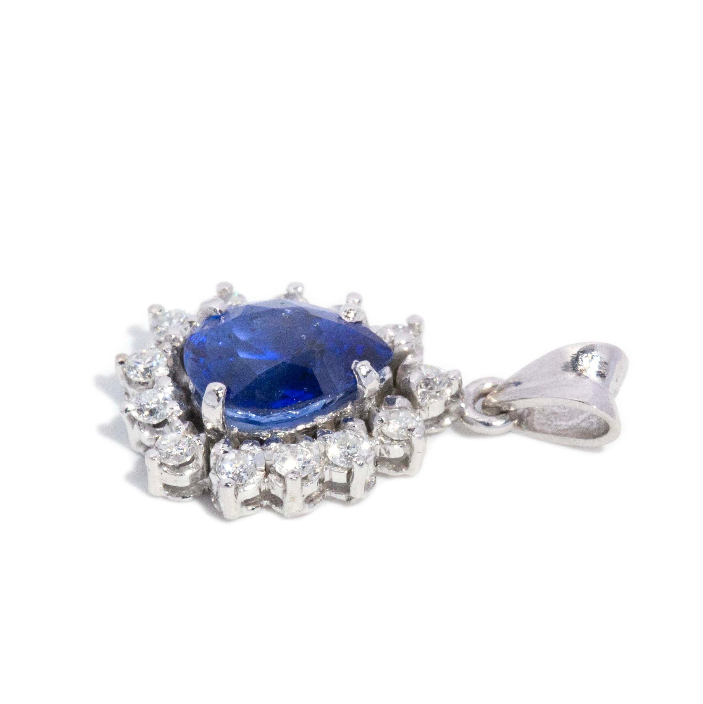 Rennie 1980s Pear Cut Sapphire Pendant 14ct White Gold Pendants/Necklaces Imperial Jewellery 