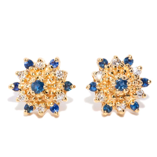 Rhea Sapphire & Diamond Starburst Studs 14K Yellow Gold