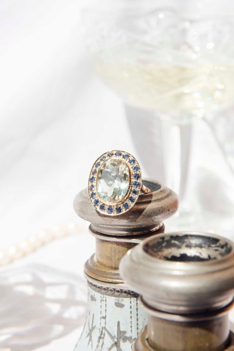 Rita Blue Sapphire & Mint Quartz cluster Ring 9 Carat Gold Rings Imperial Jewellery 
