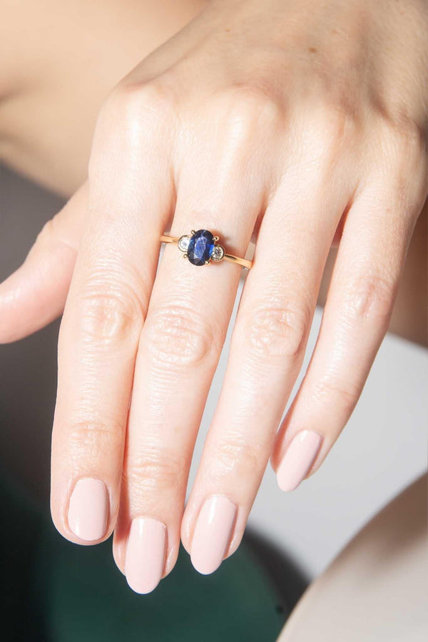 Robyn 1990s Blue Sapphire & Diamond Ring 18ct Gold