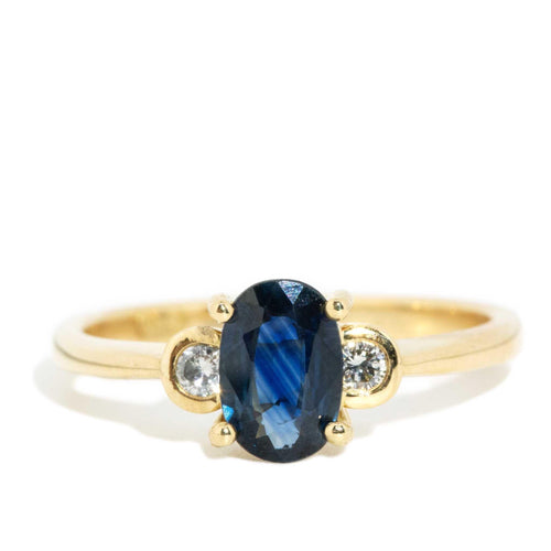 Robyn Blue Sapphire & Diamond Trilogy Ring 18K Yellow Gold