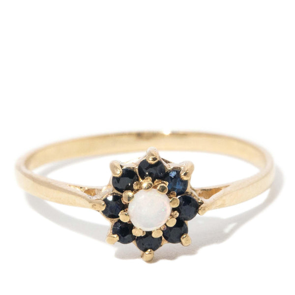 Vintage Circa 1990s Opal & Sapphire Ring 9 Carat Yellow Gold