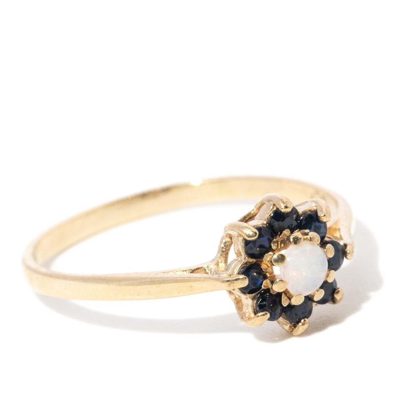 Vintage Circa 1990s Opal & Sapphire Ring 9 Carat Yellow Gold