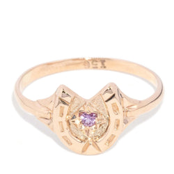 Vintage Circa 1950s Light Pink Sapphire Horseshoe Ring 9 Carat Gold