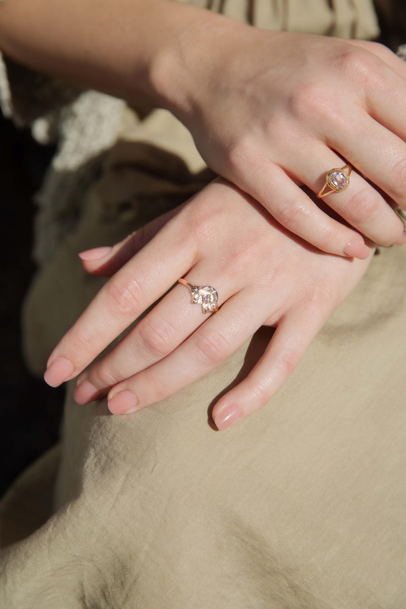 Vintage Circa 1950s Light Pink Sapphire Horseshoe Ring 9 Carat Gold