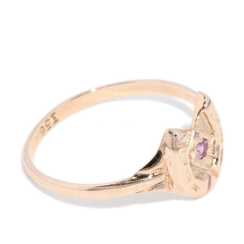 Vintage Circa 1950s Light Pink Sapphire Horseshoe Ring 9 Carat Gold