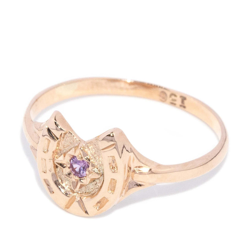 Vintage Circa 1950s Light Pink Sapphire Horseshoe Ring 9 Carat Gold