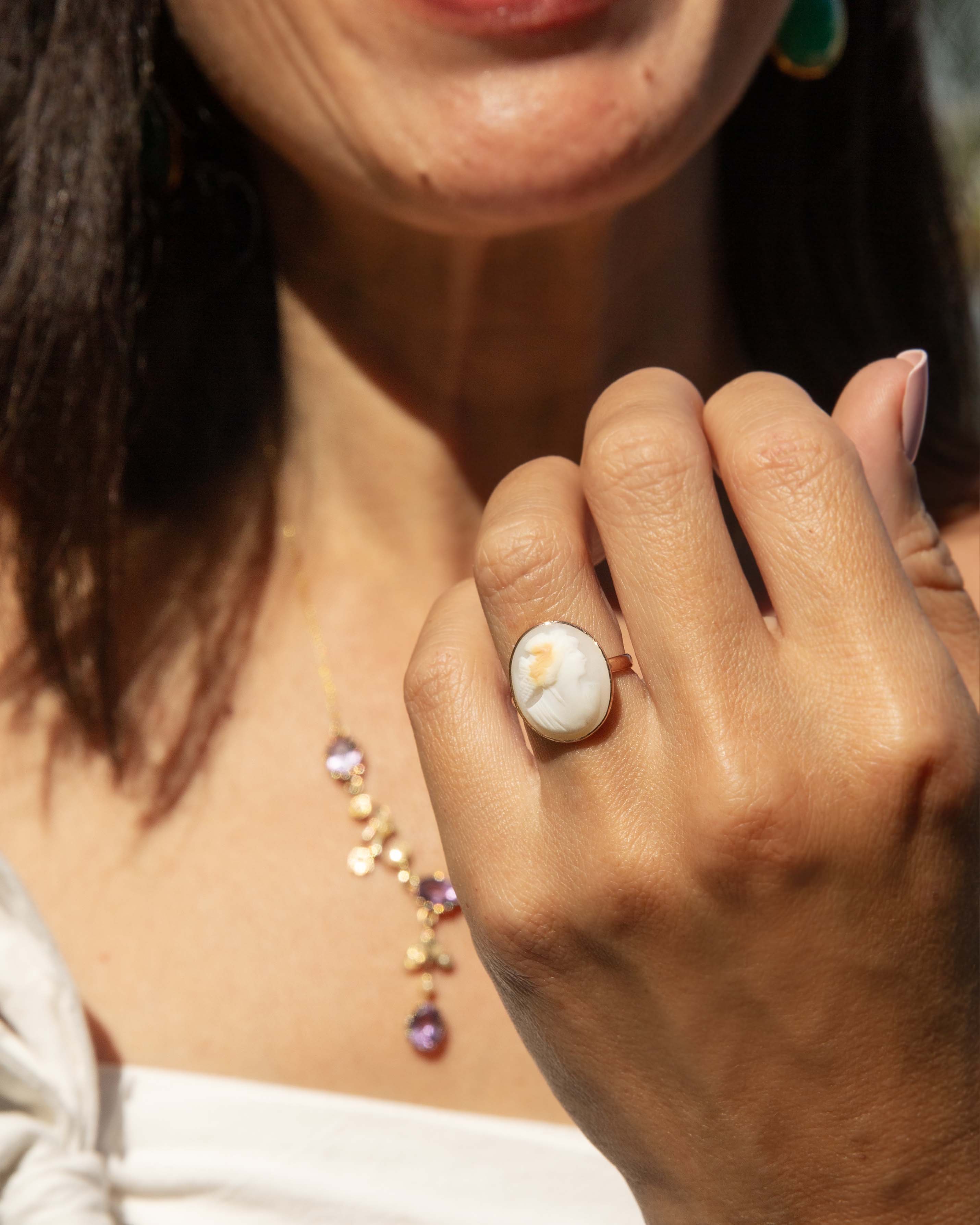 Rosalie 1950s Shell Cameo Ring 9ct Rose Gold Rings Imperial Jewellery 