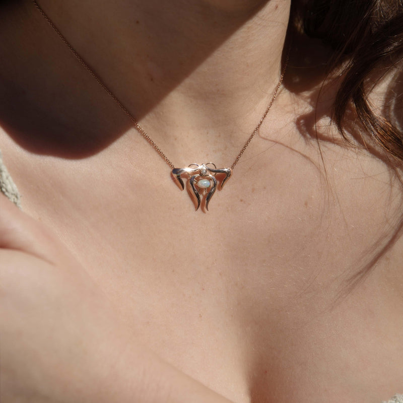 Vintage 1970s Opal & Pearl Art Nouveau Style Necklet 9 Carat Rose Gold
