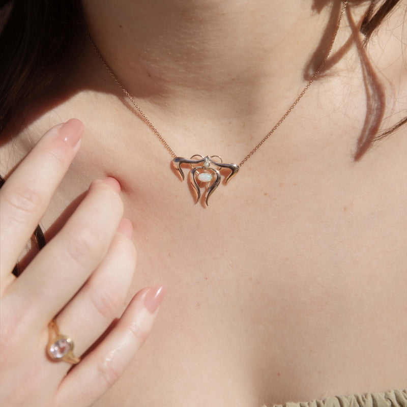 Vintage 1970s Opal & Pearl Art Nouveau Style Necklet 9 Carat Rose Gold