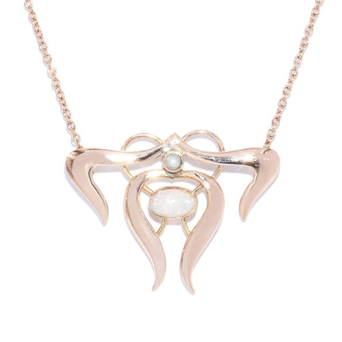 Rosalie Art Nouveau Opal & Pearl Necklet 9K Rose Gold