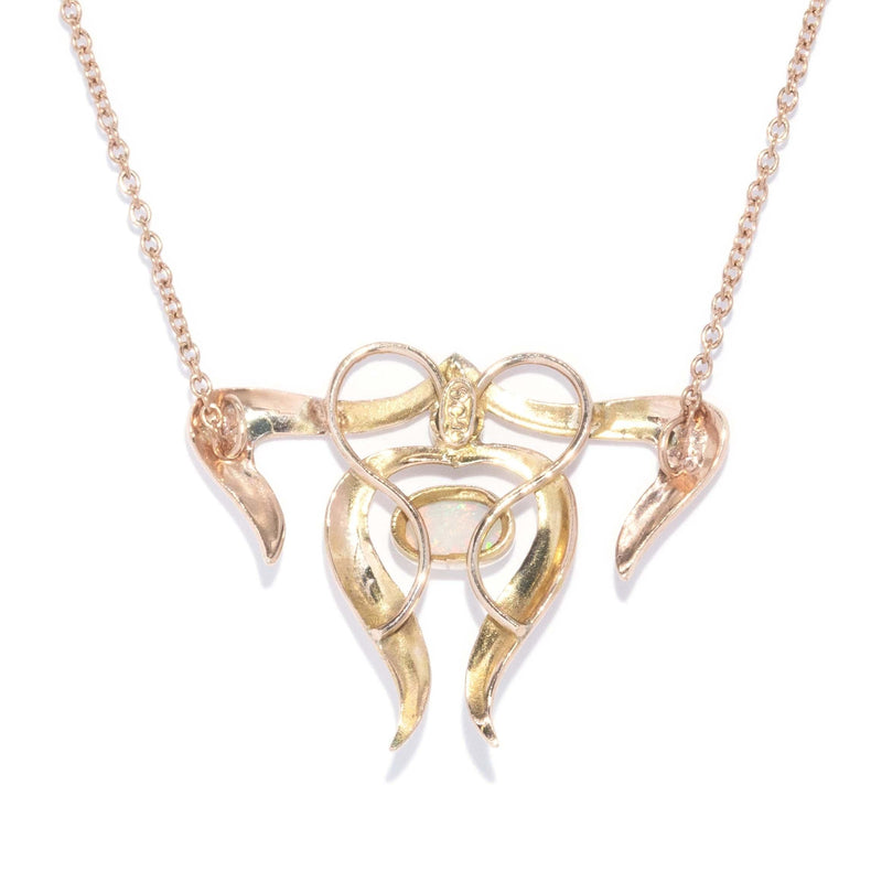 Vintage 1970s Opal & Pearl Art Nouveau Style Necklet 9 Carat Rose Gold