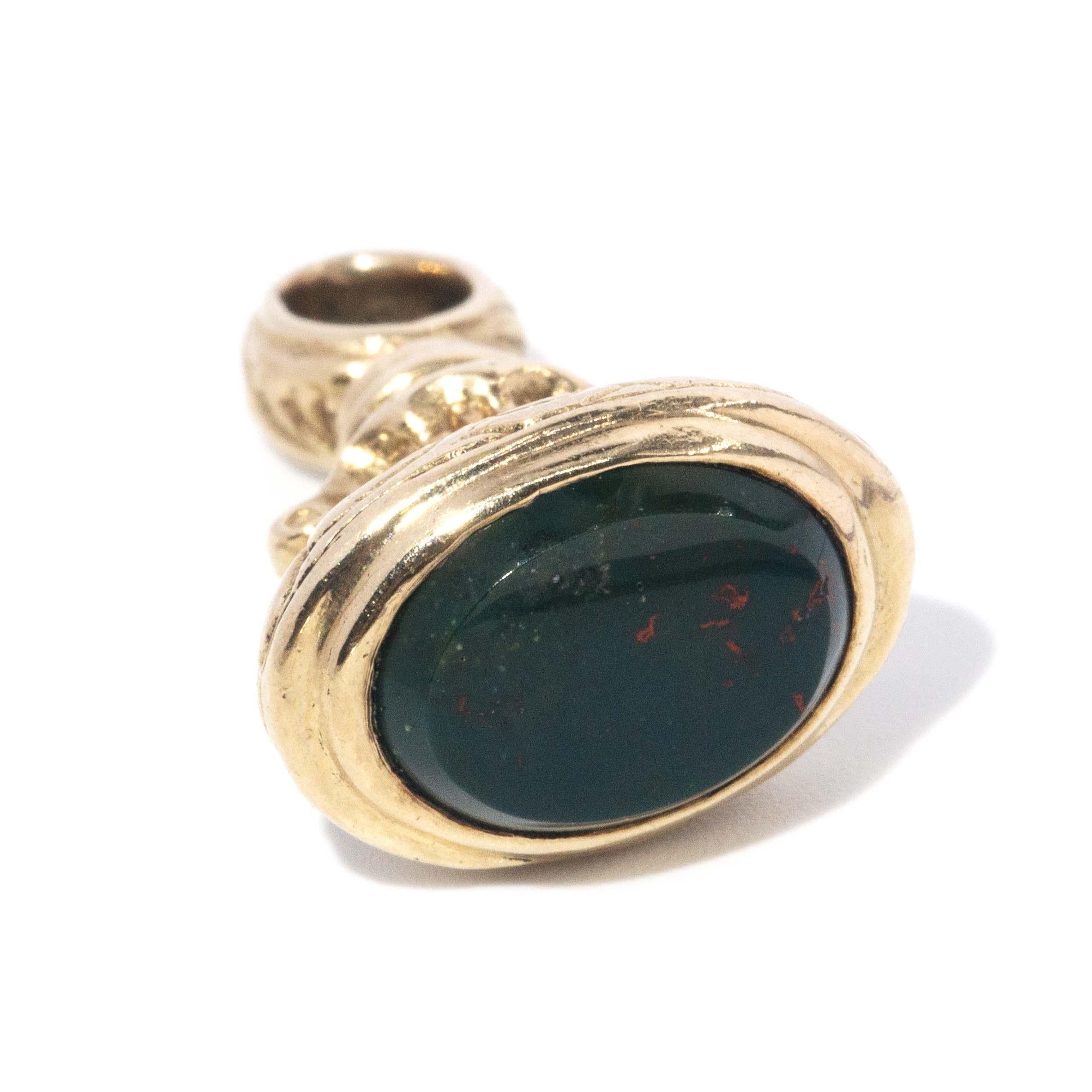 Vintage Circa 1980s Bloodstone Seal Pendant 9 Carat Yellow Gold