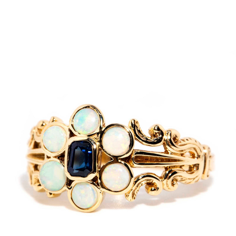 Rosalind Blue Sapphire & Opal Ring 9ct Gold Rings Imperial Jewellery 