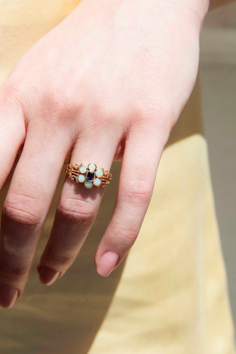 Rosalind Blue Sapphire & Opal Ring 9ct Gold Rings Imperial Jewellery 