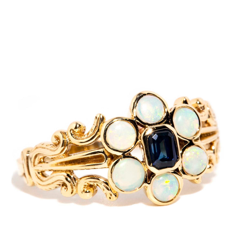 Rosalind Blue Sapphire & Opal Ring 9ct Gold Rings Imperial Jewellery 