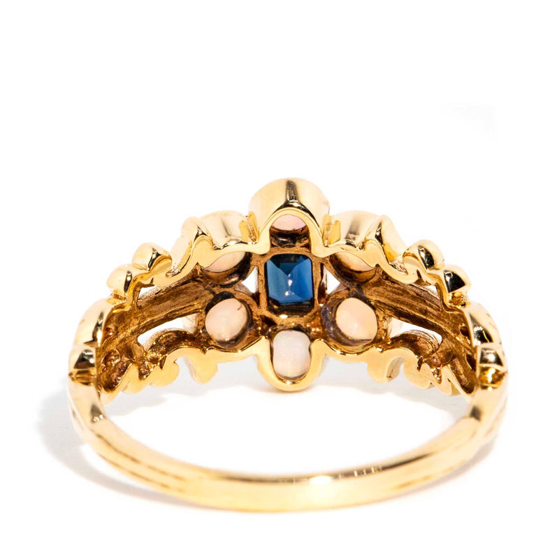 Rosalind Blue Sapphire & Opal Ring 9ct Gold Rings Imperial Jewellery 