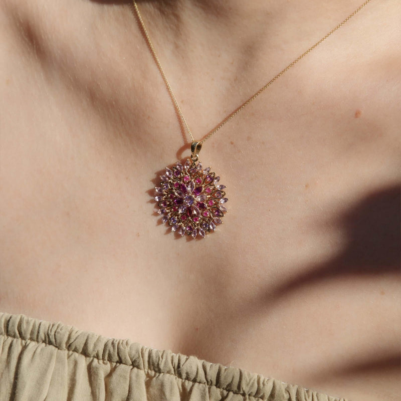 Vintage Circa 1990s Rose Amethyst & Pink Sapphire Pendant 9 Carat Gold