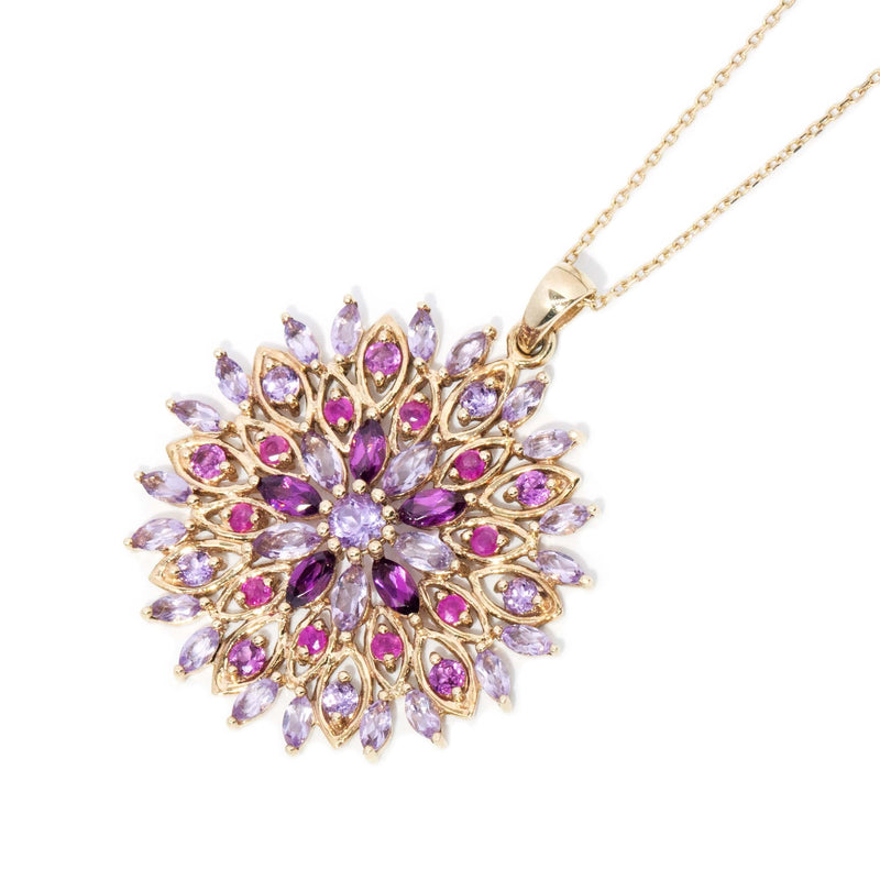 Vintage Circa 1990s Rose Amethyst & Pink Sapphire Pendant 9 Carat Gold