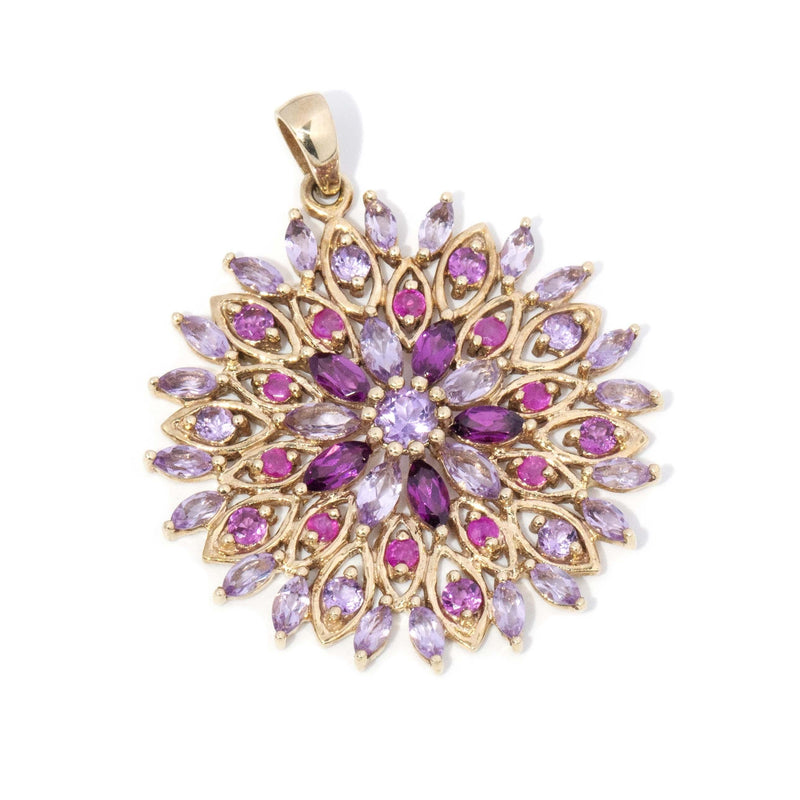 Vintage Circa 1990s Rose Amethyst & Pink Sapphire Pendant 9 Carat Gold